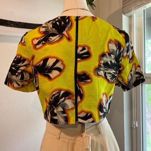 Jonathan Saunders 2014 Yellow Tulip Cropped Short Sleeve Zipper Back Top Size 6 - Picture 3 of 11